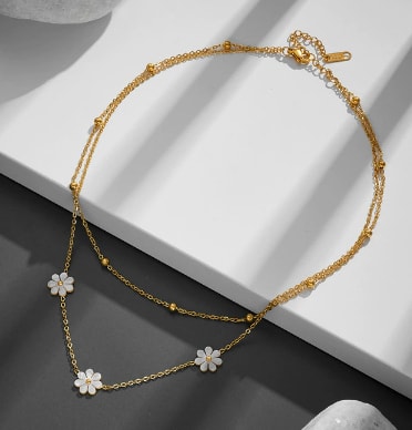 Fashion Jewelry Stainless Steel Flower DaisyFlower Necklace Double Layering Necklace Earrings Jeweley Set view 4