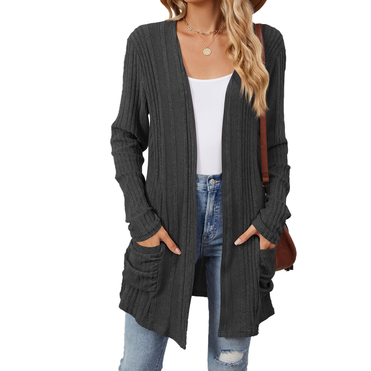 Solid Color Pocket Long Sleeve Bottoming Cardigan Knitwear view 4