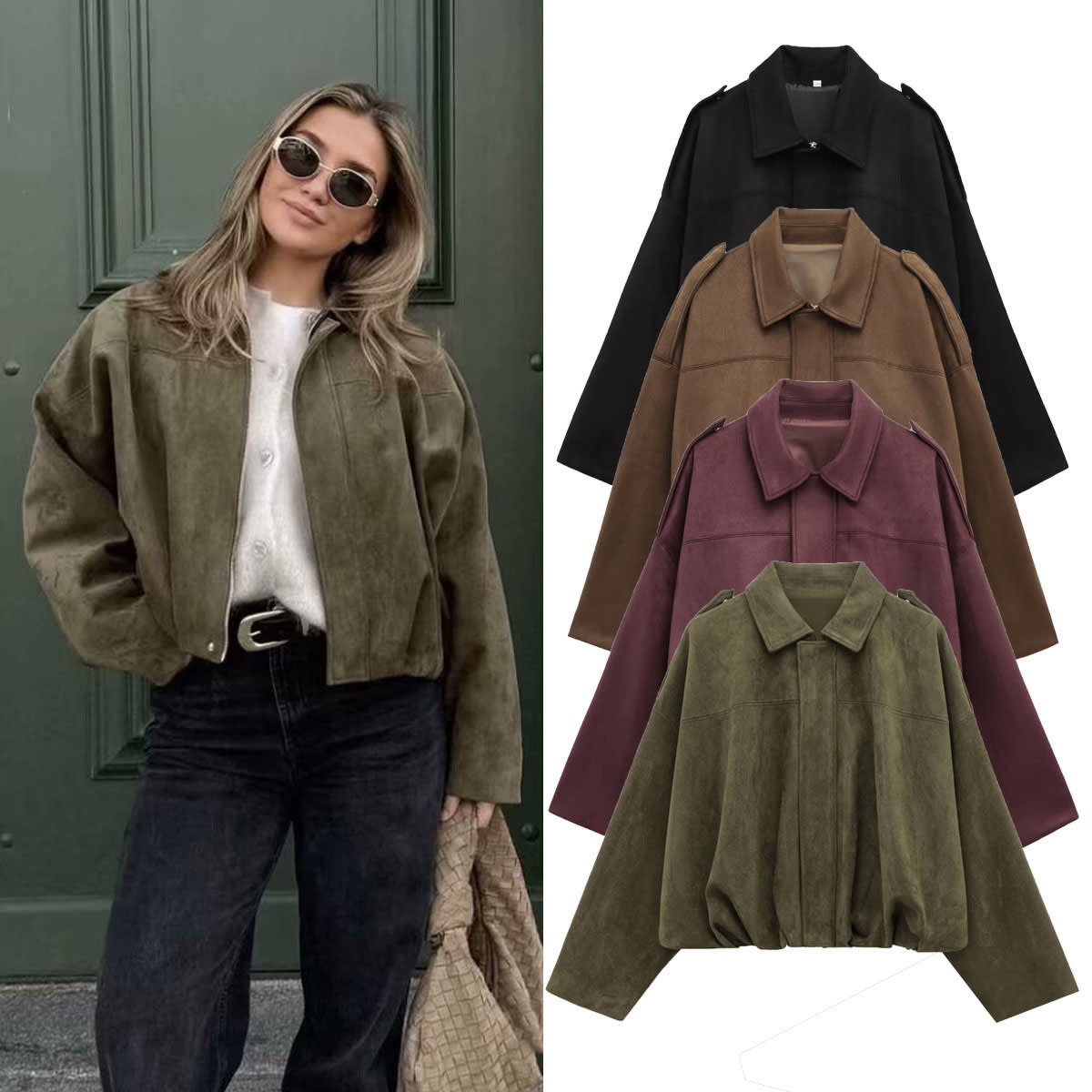 Faux Suede Texture Pilot Jacket - Men's Casual Zip Up Coat with Soft Touch Finish for Daily Wear view 3
