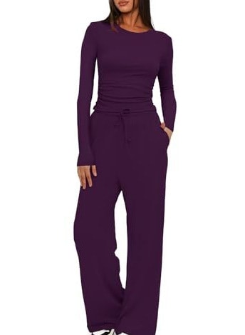 2 Pieces Women's Suit Autumn Winte Long Sleeve Tops High Waisted Wide Leg Pants Sportswear Female Clothes Solid Color Casual Suit