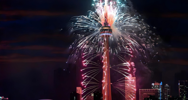 CN Tower With Fireworks View