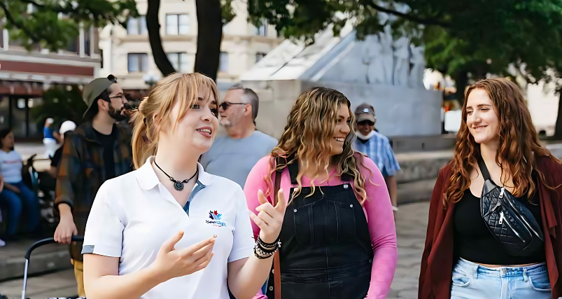 Tour guide with the guests