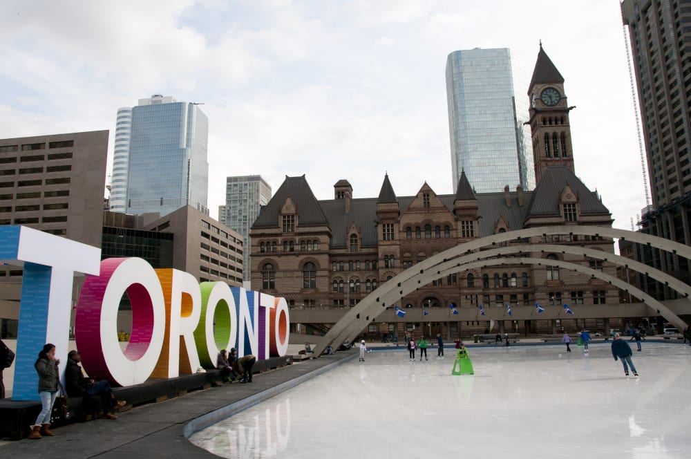 Skating at Nathan Phillips Square Toronto