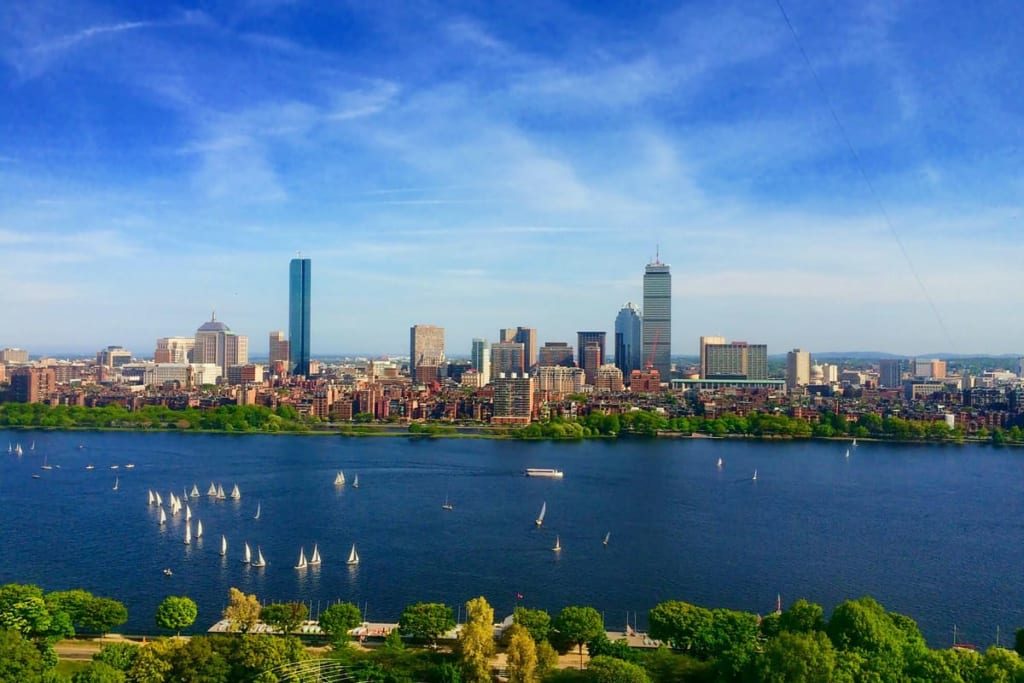 Boston harbor skyline during the day