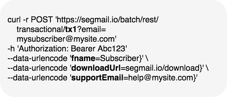 sample curl command for sending transactional emails