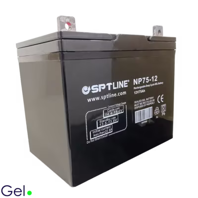 BATERIA MARCA SPTLINE SELLADA CON ELECTROLITO DE GEL DE CICLO PROFUNDO DE 12 VOLTIOS  Y 75 AMPERIOS DE CAPACIDAD