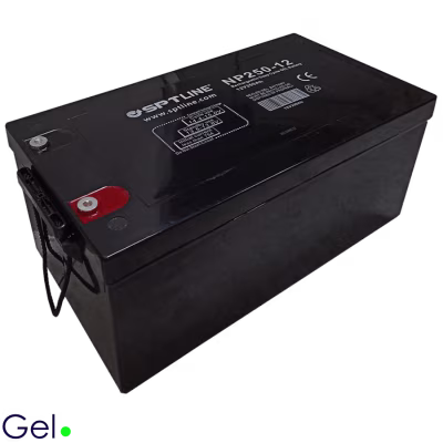 BATERIA DE 12 VOLTIOS 250 AMPERIOS MARCA SPTLINE, DE CICLO PROFUNDO, RESISTENTE A VIBRACIONES Y ALTAS TEMPERATURAS, LIBRE DE MANTENIMIENTO