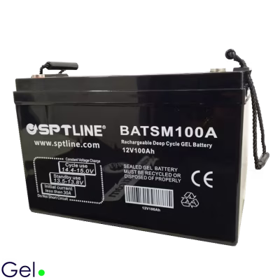 BATERÍA DE GEL RECARGABLE DE CICLO PROFUNDO SPTLINE DE 12 VOLTIOS Y 100 AMPERIOS, LIBRE DE MANTENIMIENTO, IDEAL PARA SISTEMAS SOLARES, UPS, INVERSORES, TELECOMUNICACIONES Y USO INDUSTRIAL CONTINUO