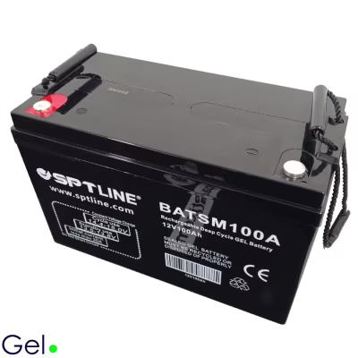 BATERÍA DE GEL RECARGABLE DE CICLO PROFUNDO SPTLINE DE 12 VOLTIOS Y 100 AMPERIOS, LIBRE DE MANTENIMIENTO, IDEAL PARA SISTEMAS SOLARES, UPS, INVERSORES, TELECOMUNICACIONES Y USO INDUSTRIAL CONTINUO