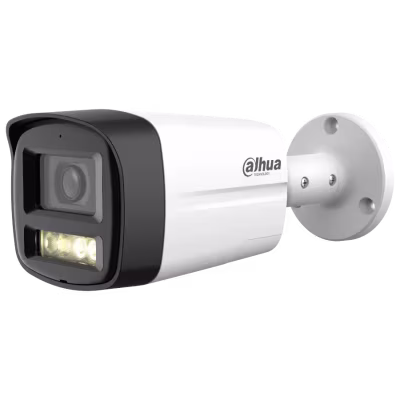CÁMARA TIPO BALA HDCVI DE 5 MP CON LENTE FIJO, TECNOLOGÍA SMART DUAL LIGHT, VISIÓN NOCTURNA CON IR Y LUZ BLANCA, AUDIO BIDIRECCIONAL, ALTA DEFINICIÓN Y DISEÑO RESISTENTE PARA EXTERIORES EN SISTEMAS CCTV