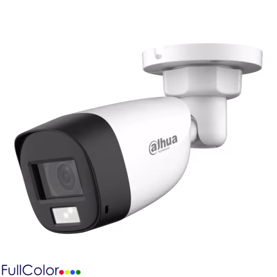 CÁMARA BULLET DAHUA HDCVI 2 MEGAPÍXELES CON LUZ BLANCA, VISIÓN NOCTURNA A COLOR, MICRÓFONO INTEGRADO, LENTE FIJA DE 2.8 MM, APTA PARA EXTERIOR CON TECNOLOGÍA IL-A Y HOUSING METÁLICO RESISTENTE