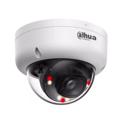 CÁMARA DOMO IP DAHUA DE 6MP IR/LUZ CÁLIDA CON AUDIO, LENTE FIJA DE 2.8MM, INTELIGENCIA ARTIFICIAL WIZSENSE, PROTECCIÓN IP67/IK10 Y E-POE
