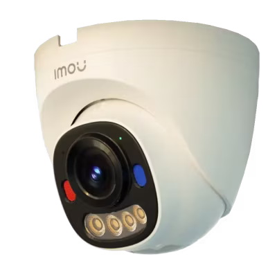 CÁMARA DE SEGURIDAD TIPO DOMO POE IP IMOU DE 5MP CON VISIÓN NOCTURNA INTELIGENTE, LUCES DE ALARMA ROJAS Y AZULES, DETECCIÓN DE PERSONAS, MICROFONO INTEGRADO, LENTE FIJO 2.8MM Y CONECTIVIDAD WIFI PARA INTERIORES Y EXTERIORES