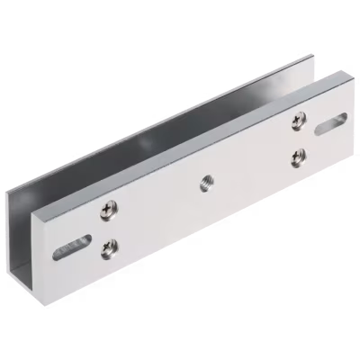 BASE TIPO U PARA CERRADURAS MAGNÉTICAS DE 600 LIBRAS, SOPORTE METÁLICO RESISTENTE PARA INSTALACIÓN EN PUERTAS DE VIDRIO SIN MARCO, DISEÑO SEGURO Y DURADERO, IDEAL PARA SISTEMAS DE CONTROL DE ACCESO, FÁCIL MONTAJE Y ALINEACIÓN PRECISA