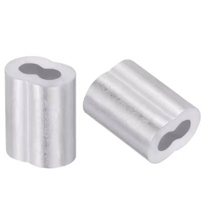 PAQUETE DE 100 FUNDAS DE ALUMINIO OVALADAS DE 1.6 MM PARA PRENSADO, IDEALES PARA CABLES DE ACERO Y TERMINACIONES SEGURAS EN SISTEMAS DE SUJECIÓN, CIERRE Y TENSADO