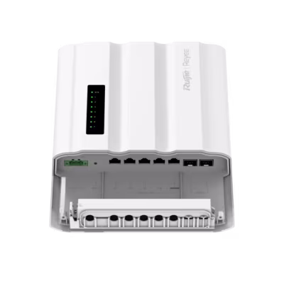 CONMUTADOR GIGABIT PARA EXTERIORES DE 7 PUERTOS CON ENTRADA PoE-DC, 5 PUERTOS RJ45 GIGABIT, 2 PUERTOS SFP, PROTECCIÓN IP65, PoE IN IEEE 802.3AF-AT-BT, PRESUPUESTO PoE DE HASTA 60 W, IDEAL PARA CCTV, REDES EMPRESARIALES Y ENLACES DE FIBRA ÓPTICA