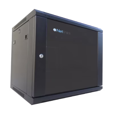 GABINETE METÁLICO DE 12 UNIDADES CON PUERTA FRONTAL DE VIDRIO TEMPLADO, DIMENSIONES 600X600MM, PARA MONTAJE DE EQUIPOS DE RED, SERVIDORES Y TELECOMUNICACIONES