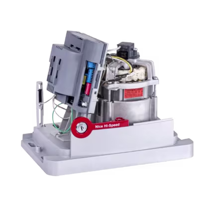 MOTOR CORREDIZO SR800 I-SPEED PARA CONDOMINIOS CON CANCELAS DE 500 A 800 KG NICE BRASIL CON INVERSOR TRIFÁSICO SPRINT 3F Y HASTA 100 CICLOS / HORA