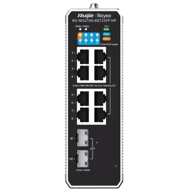 SWITCH INDUSTRIAL GESTIONADO EN LA NUBE DE 10 PUERTOS GIGABIT CON 1 PUERTO PoE++ DE ALTA POTENCIA, 7 PUERTOS PoE+ PARA DISPOSITIVOS IP Y 2 PUERTOS UPLINK SFP PARA CONEXIONES DE FIBRA ÓPTICA