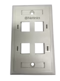 Tapa frontal de pared Netlinks 4 puertos con identificadores frontal, Face Plate de 4 para Cajetin de Pared