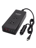 Inversor de Potencia Multifuncional 200W CDP 12Vdc a 110Vca 2 Tipo C 2 USB  2 Salidas CA  Enchufe para Carro