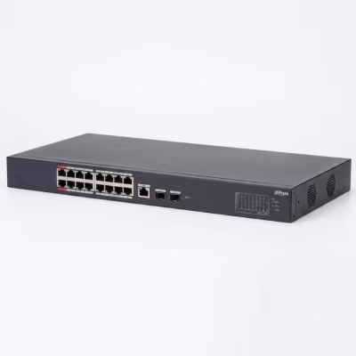 Switch de 18 Puertos Dahua - 16 Puertos Ethernet 10-100Mbps - Larga distancia PoE - 2 Puertos UpLink 10-100-1000Mbps