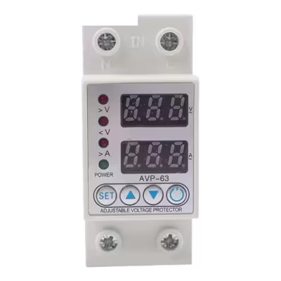 Protector de Voltaje ajustable 220V/60Ah  Tipo de reconexión automatica  Pantalla de visualización de 2 filas