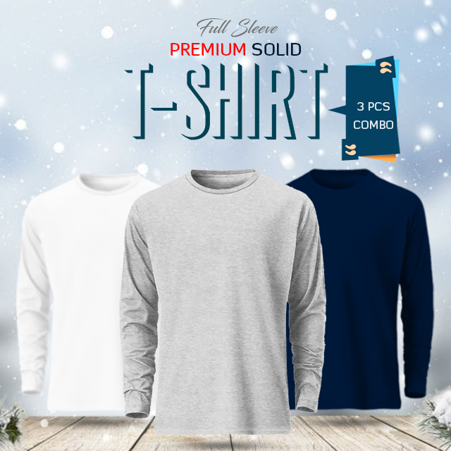 3 pcs Full Sleeve Solid T-Shirt Combo price in Bangladesh | Buy online from Sellvy