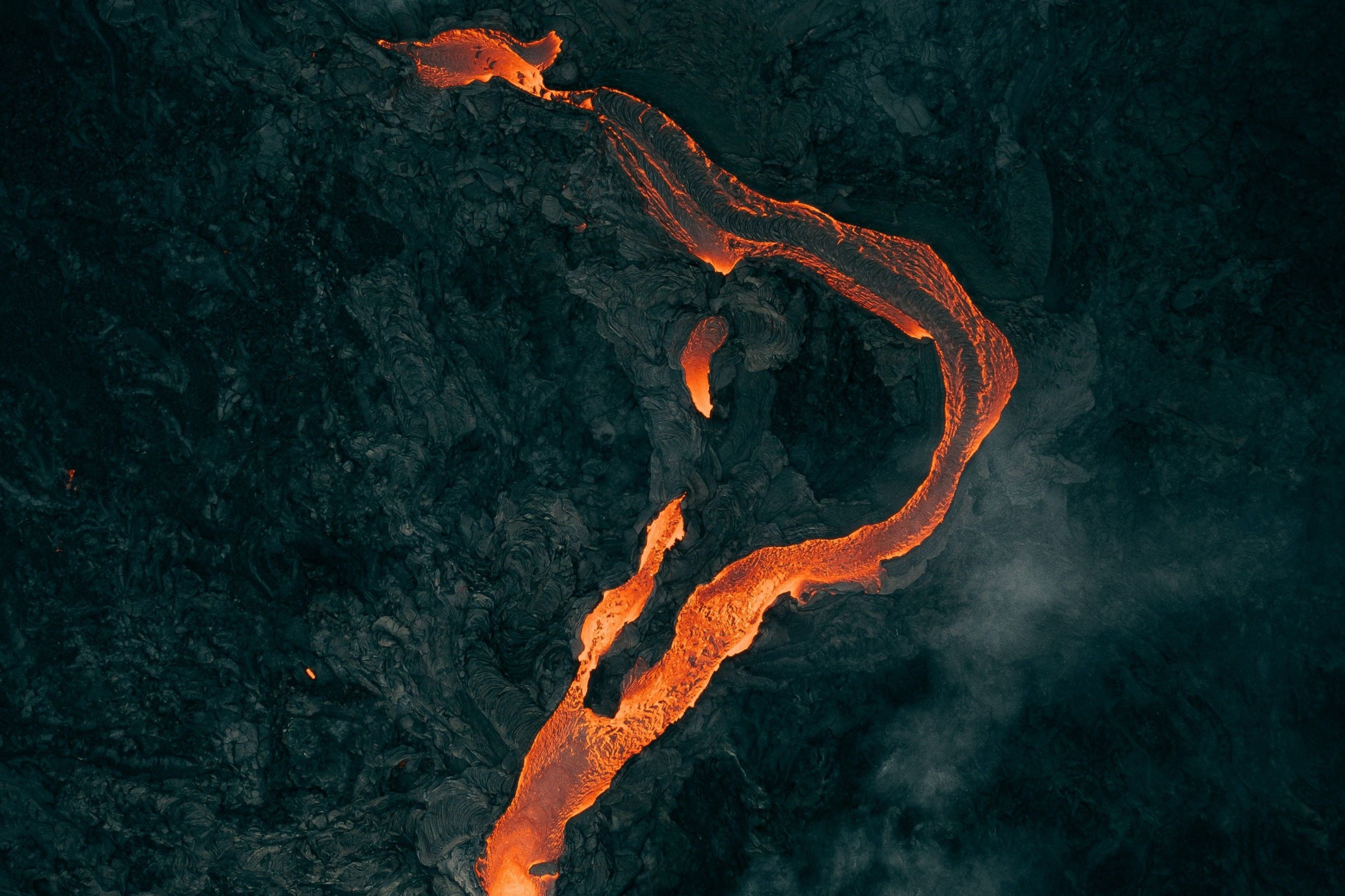 iceland volcano eruption from above