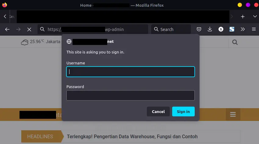 wordpress this site is asking you to sign in