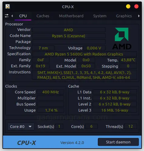 CPU-X untuk cek spesifikasi komputer laptop linux