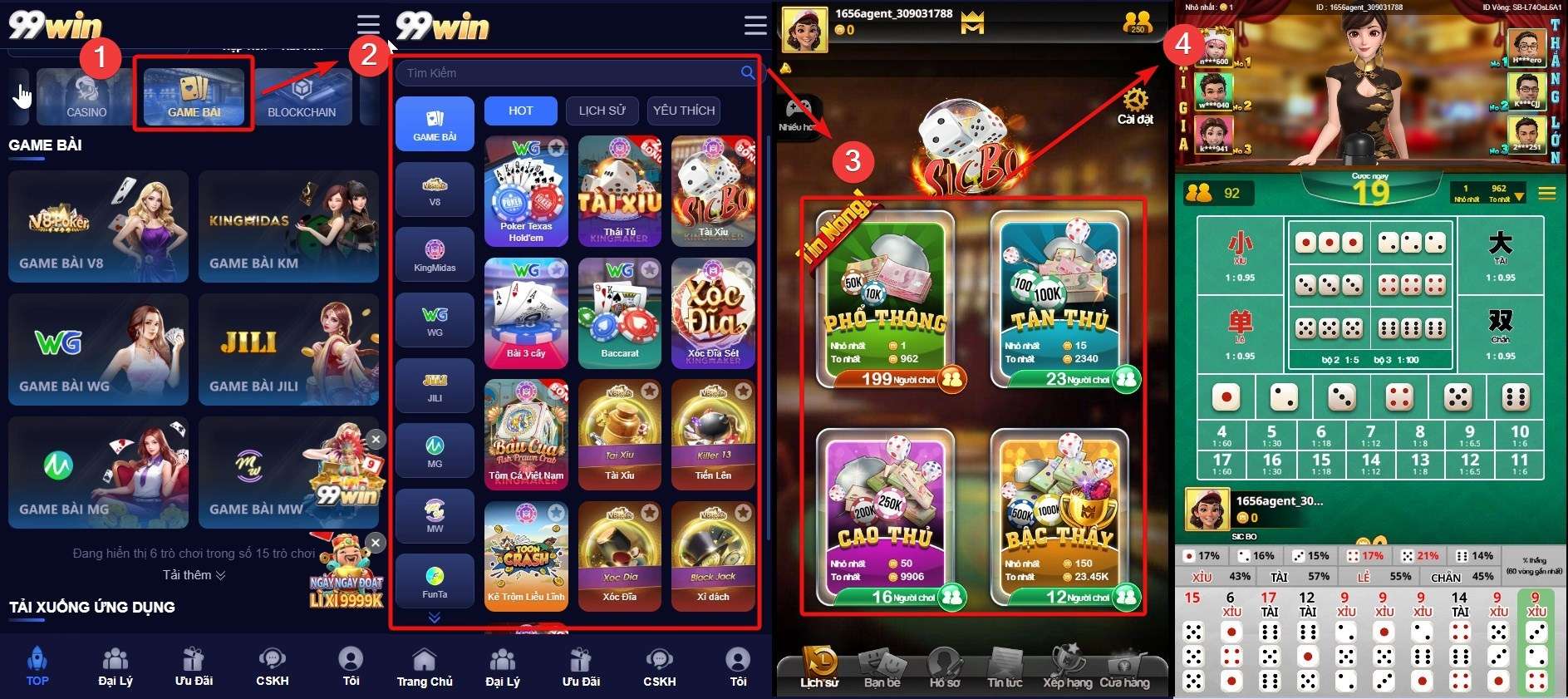 Hướng dẫn truy cập vào menu Game Bài 3D 99win