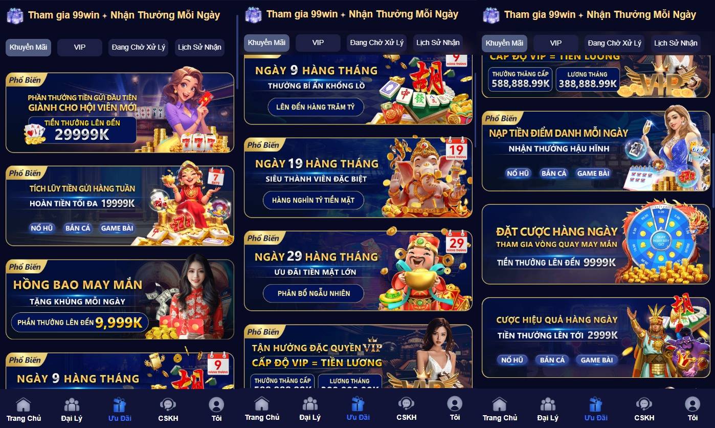 Tổng hợp các chương trình khuyến mãi 99win hấp dẫn cho mọi thành viên
