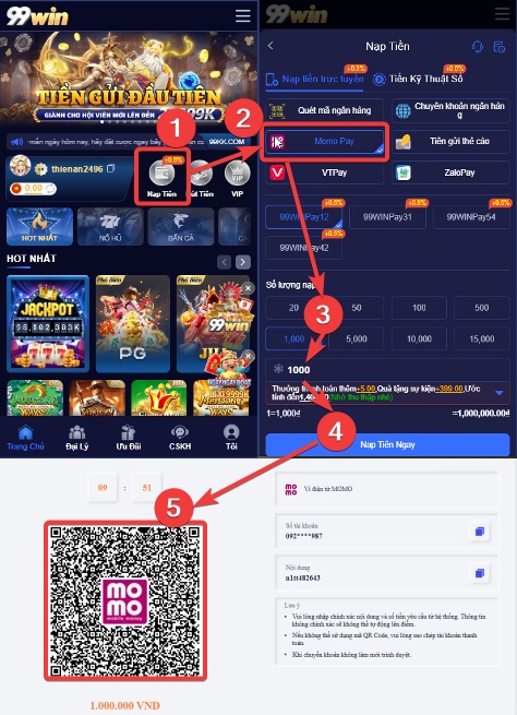 Hướng dẫn nạp tiền 99win bằng Momo QR code trên điện thoại