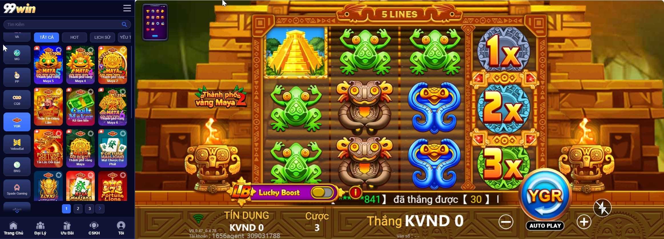 Giao diện game nổ hũ 99win hấp dẫn trên điện thoại di động