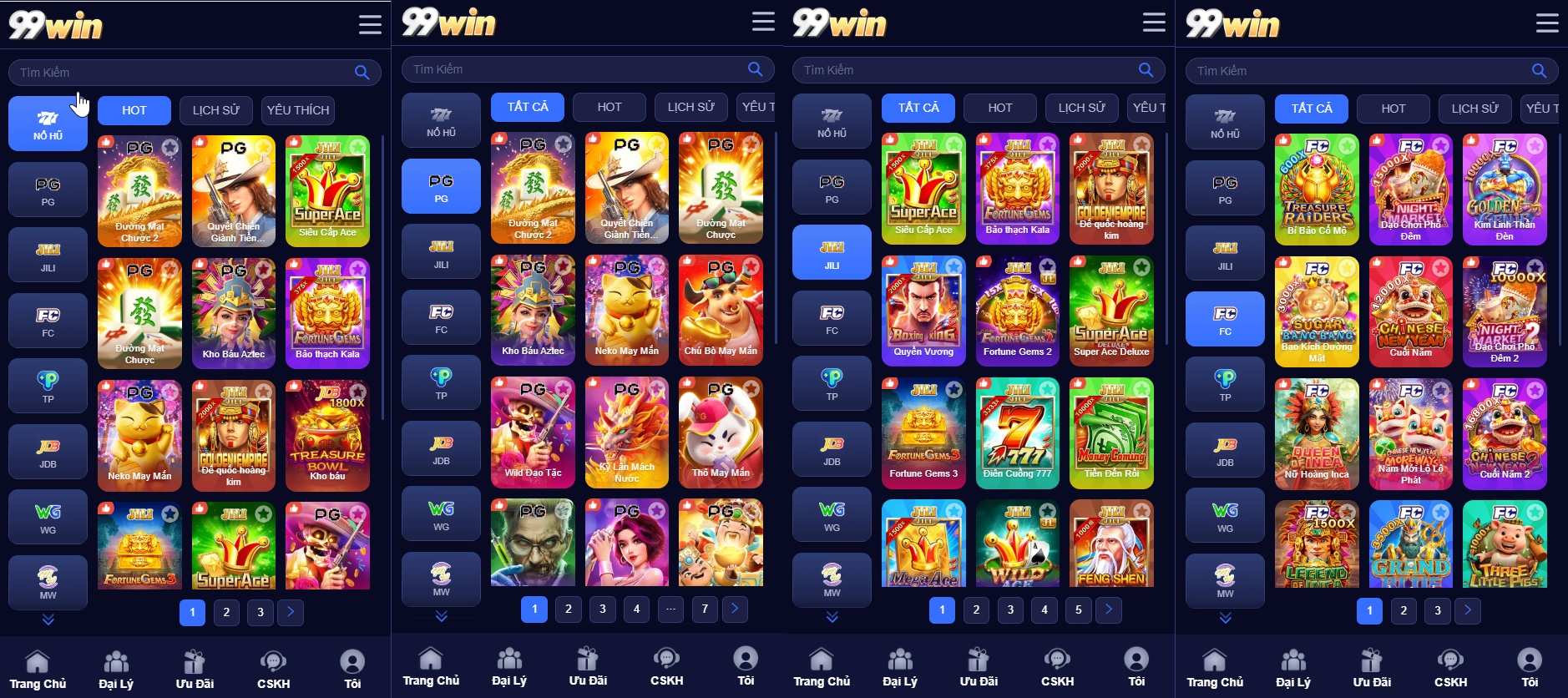 Giao diện sảnh Nổ Hũ trên trang chủ nhà cái 99win