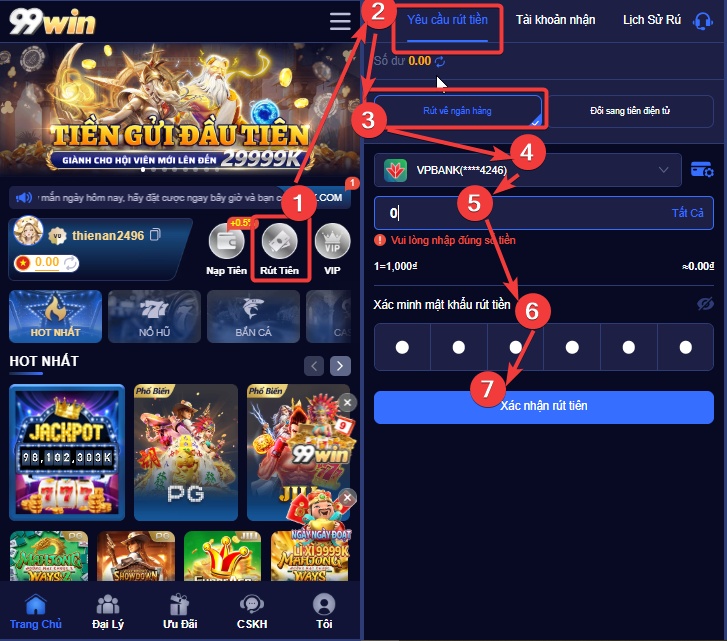 Hướng dẫn chi tiết các bước rút tiền 99win trên điện thoại di động