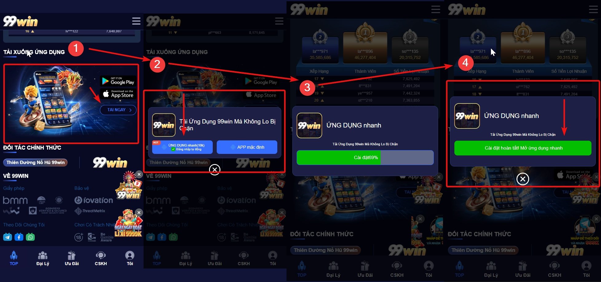 Giao diện trang hỗ trợ 99win.support với 2 mã QR để tải app 99win cho Android và iOS