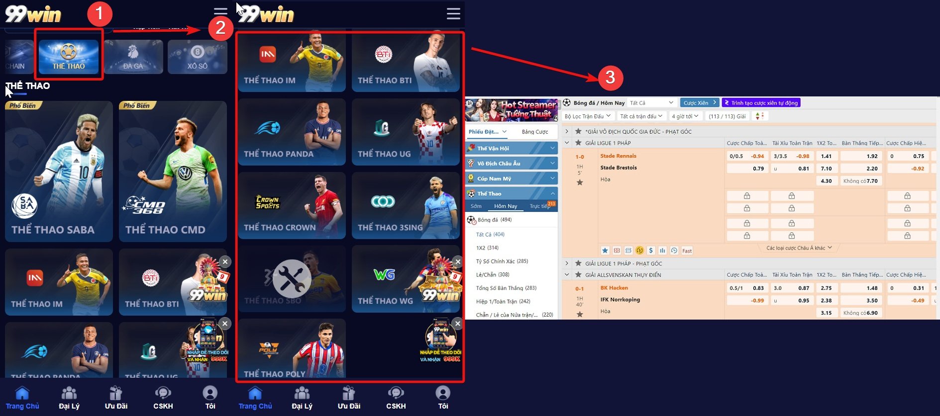 Hướng dẫn các bước tham gia vào menu thể thao 99win.