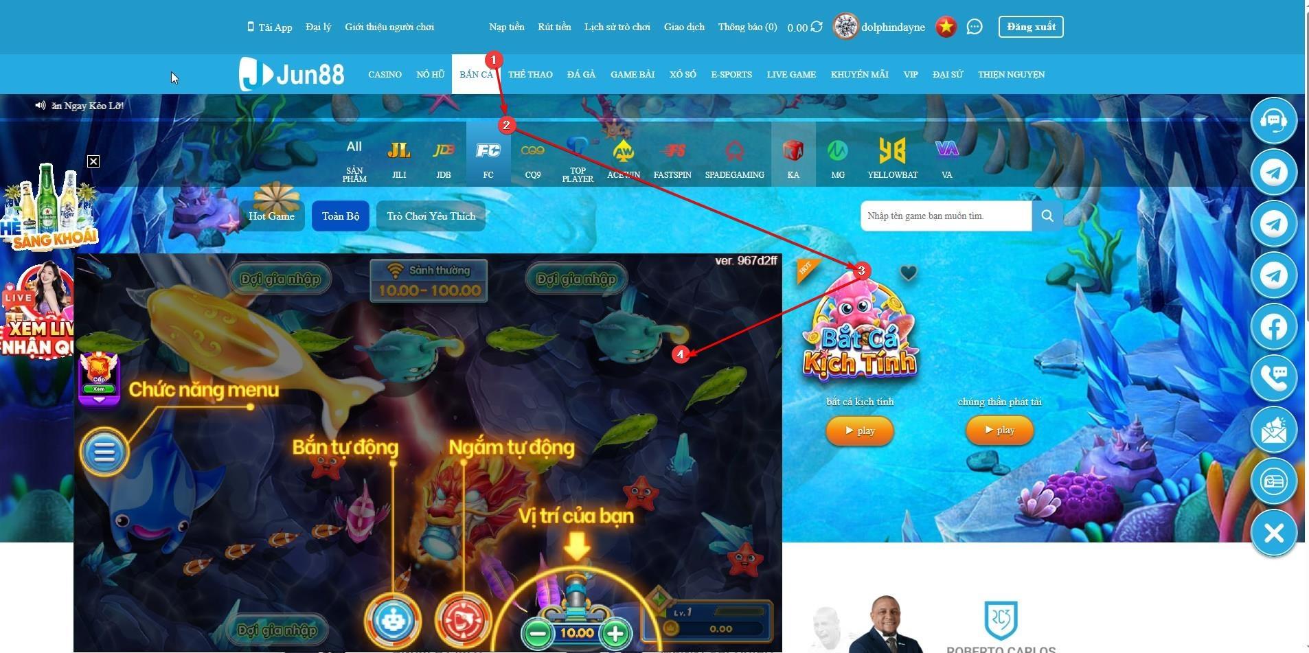 Hướng dẫn chọn game bắn cá JUN88 từ sảnh JILI