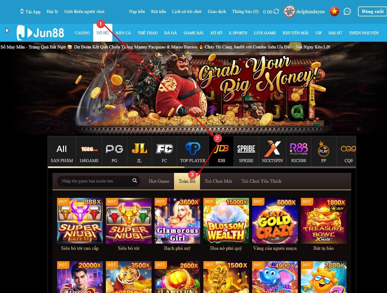 Hướng dẫn các bước vào sảnh JILI để chơi game nổ hũ trên Jun88