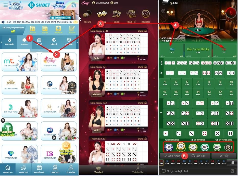 Giao diện đặt cược game Tài Xỉu tại live casino SHBET