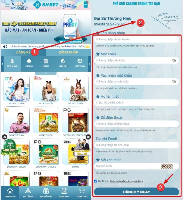Biểu mẫu điền thông tin đăng ký tài khoản SHBET trên điện thoại