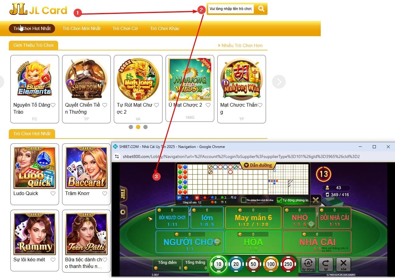 Hướng dẫn vào game Baccarat trong sảnh JILI Card của SHBET