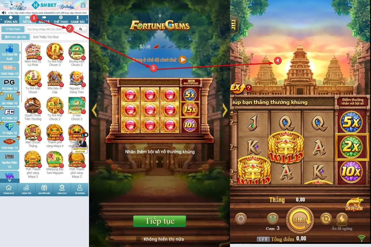 Giao diện một game nổ hũ SHBET hấp dẫn trên điện thoại