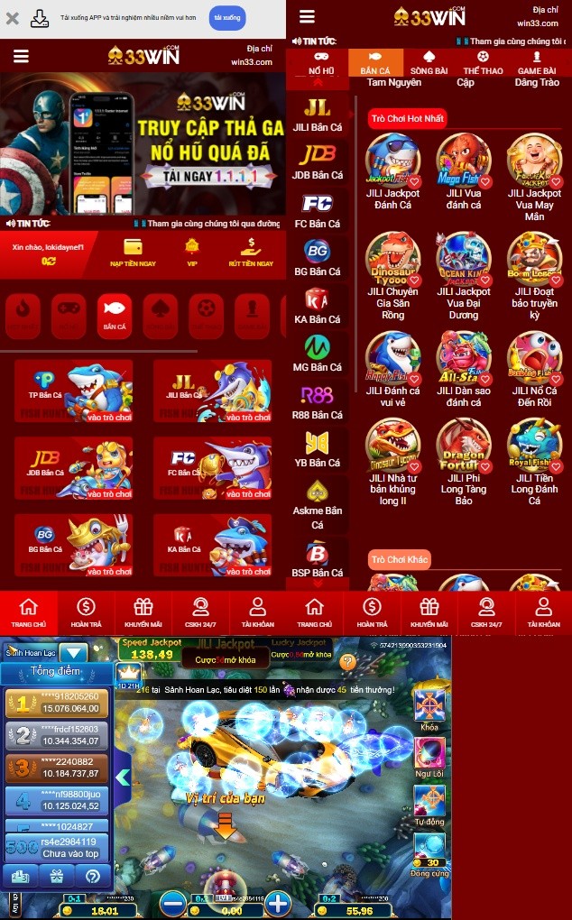 Chọn mục Bắn Cá trên trang chủ 33WIN
