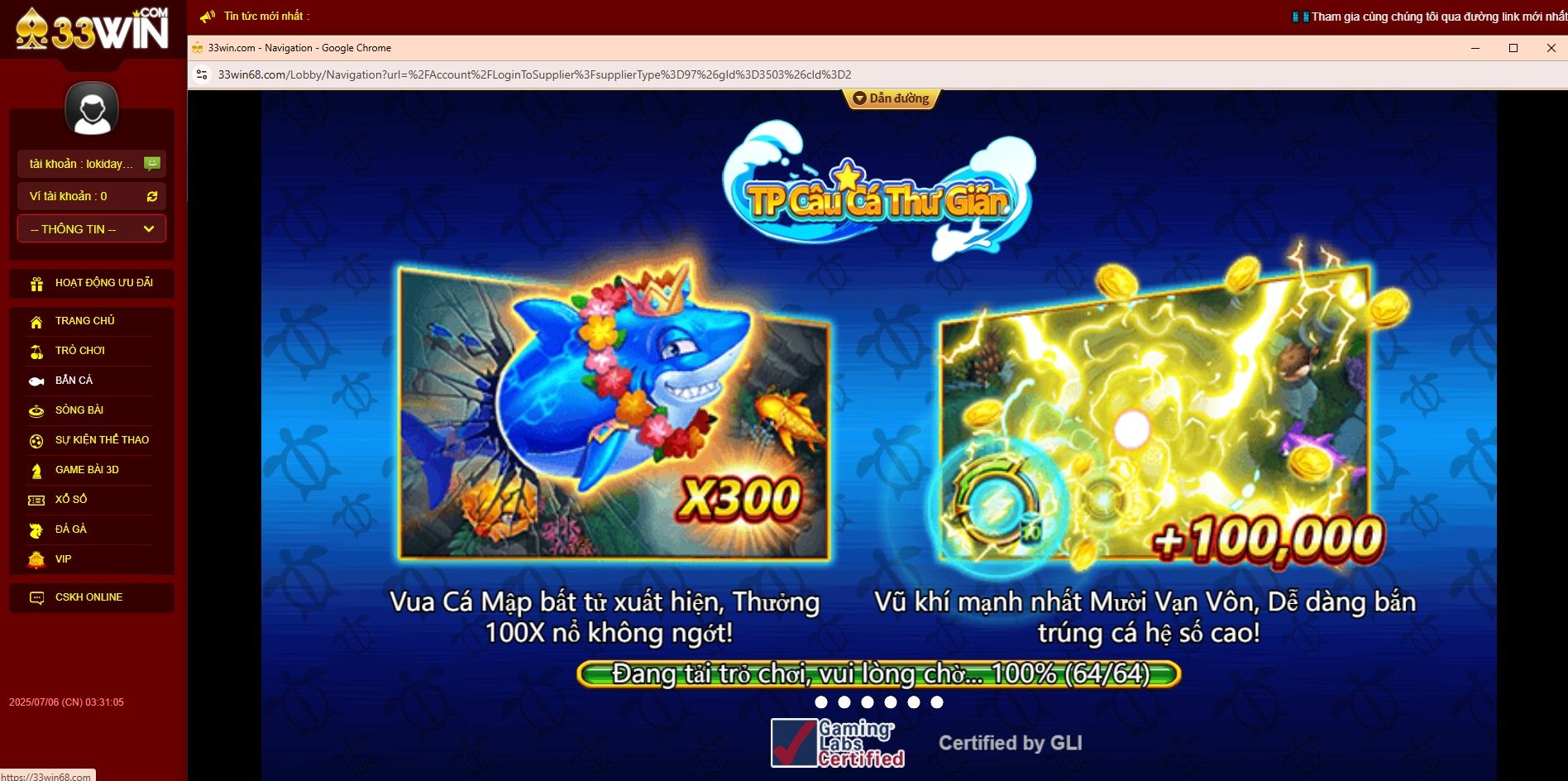 Giao diện khởi động game Bắn Cá tại 33WIN