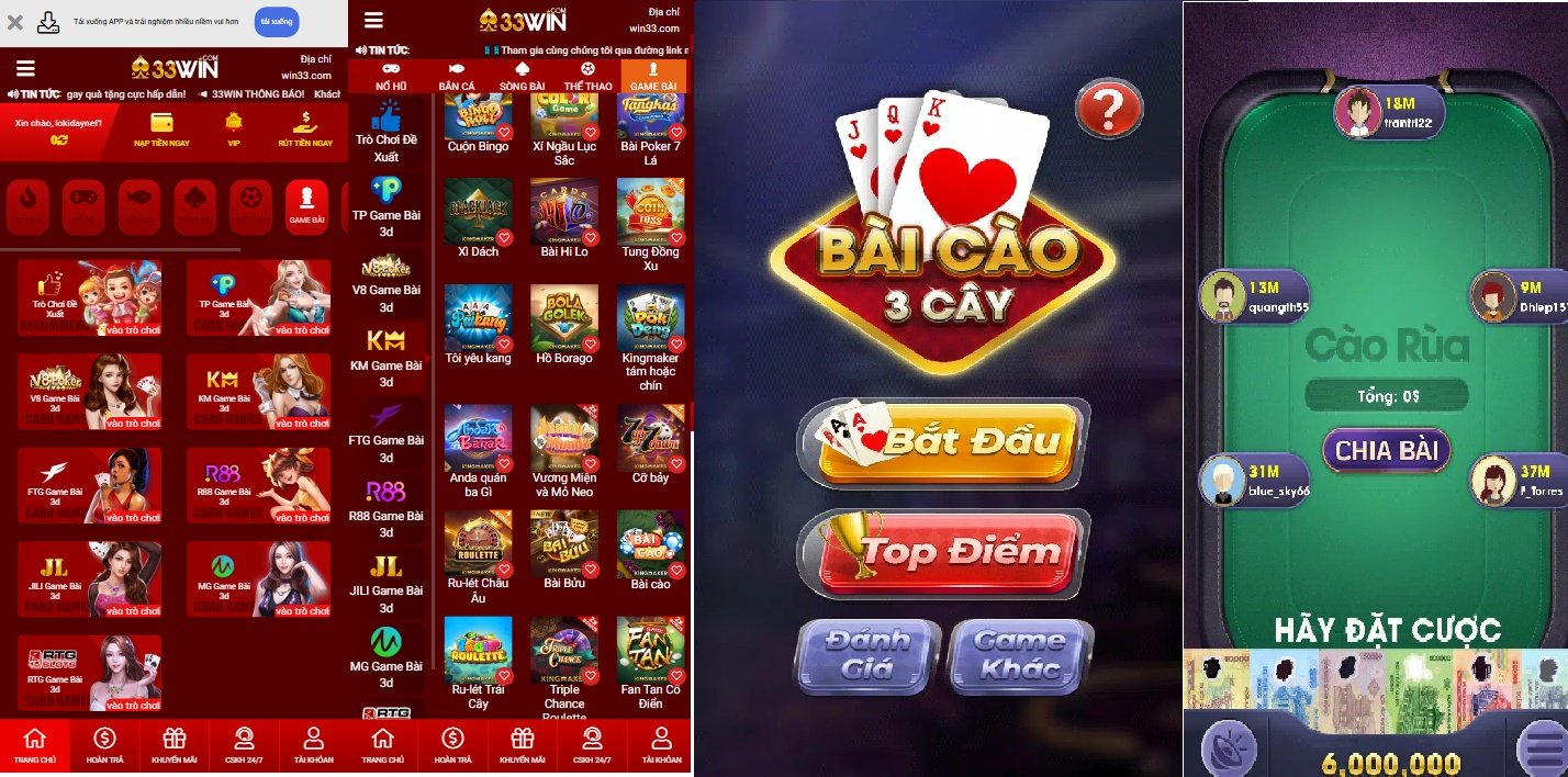 Game bài Cào 33WIN Chơi game bài Cào 3 cây tại nhà cái 33WIN trên mobile