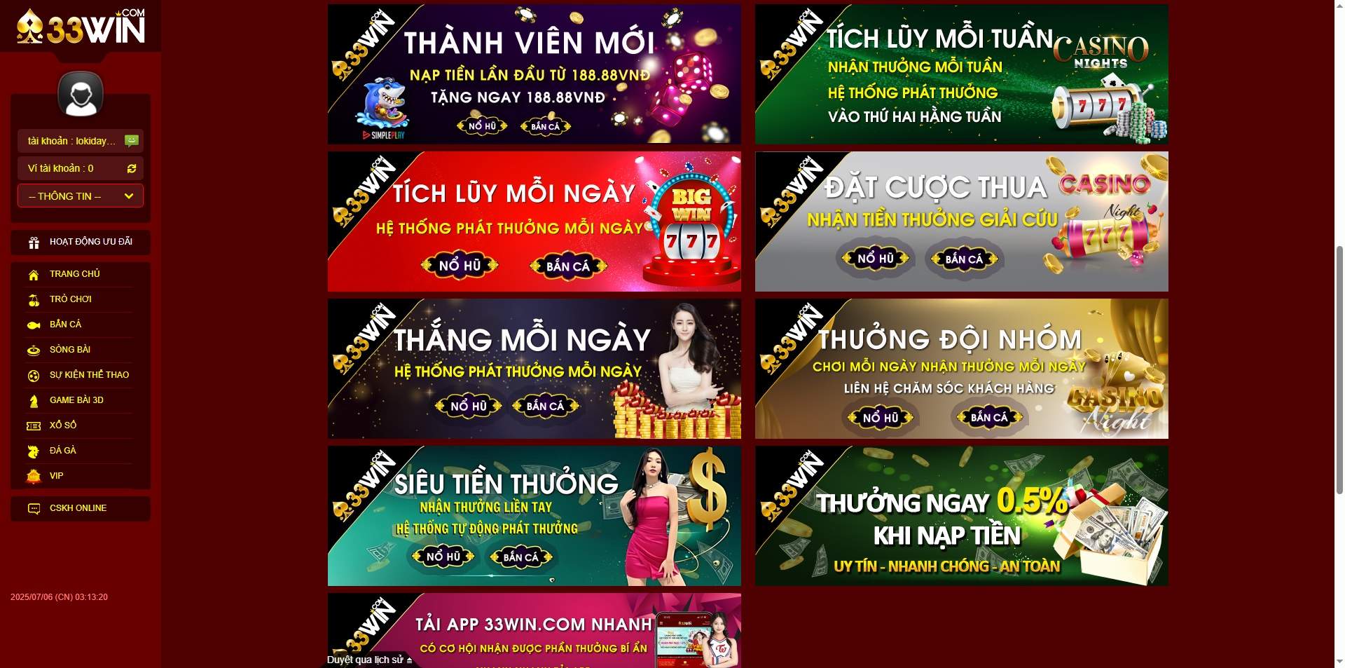 Chương trình hoàn trả và thưởng nạp tiền liên tục tại 33WIN