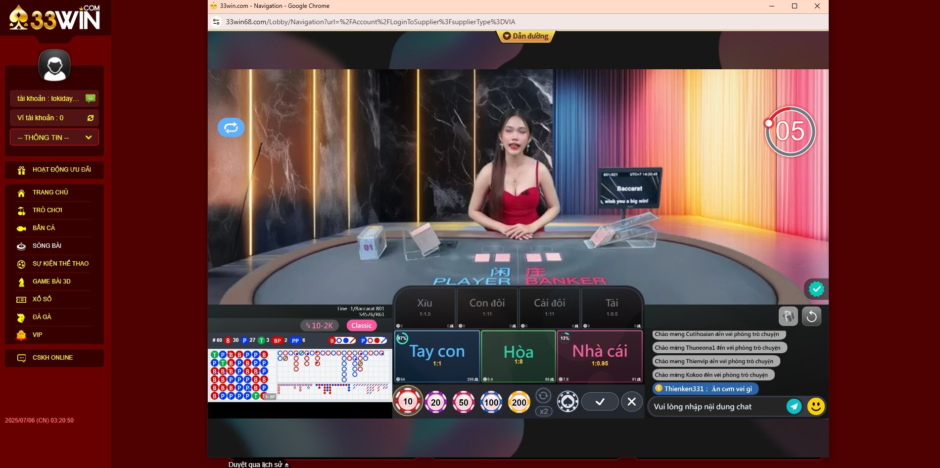 Giao diện chính của Live Casino tại nhà cái 33WIN